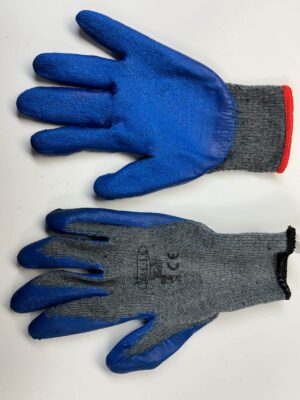 Anti-Slip Wear-Resistant Gray Cotton Thread Knitted Blue Crinkled Latex Palm Coated Workers Glovs