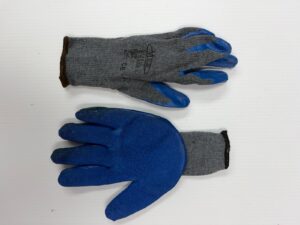Anti-Slip Wear-Resistant Gray Cotton Thread Knitted Blue Crinkled Latex Palm Coated Workers Glovs